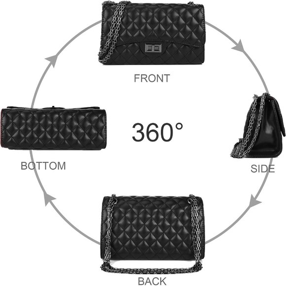 Women Black PU Quilted Stylish Crossbody Bags with Chain Strap & Flap Closure - Picture 7 of 7